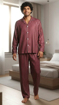 Thumbnail for Men’s Maroon Striped Silk - ELORA OFFICIAL