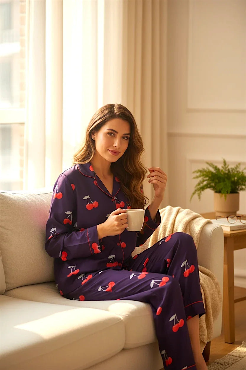 Magenta Cherries 🍒 Poly Linen - ELORA OFFICIAL