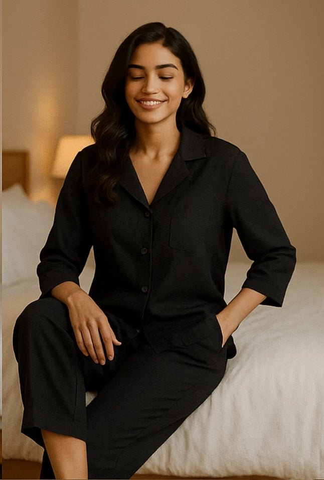 Solid Black Linen - ELORA OFFICIAL 