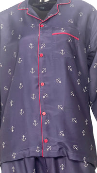 Thumbnail for Navy ⚓️ Anchors Poly Linen - ELORA OFFICIAL