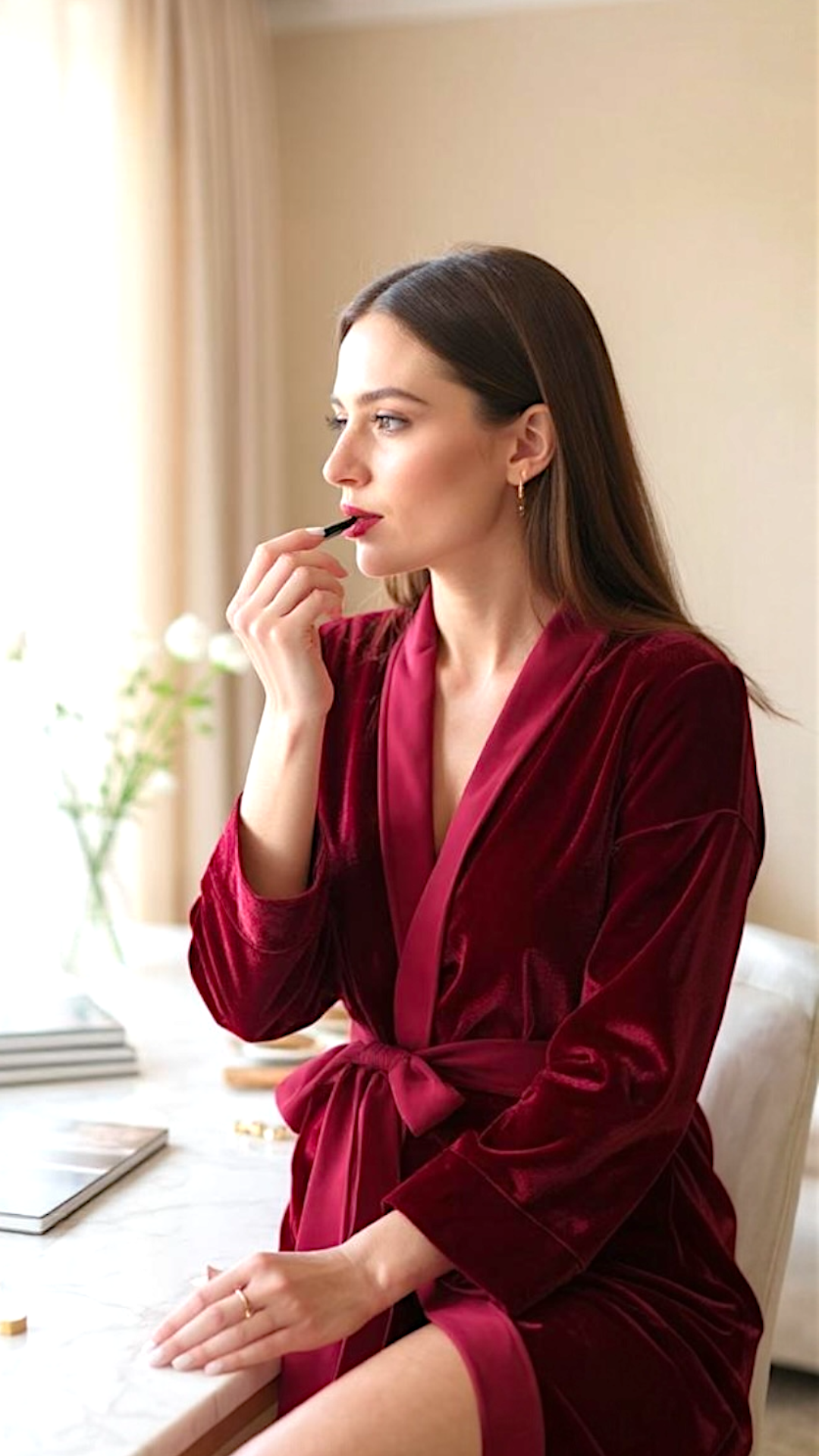 Maroon Velvet Solid Robe | Gown