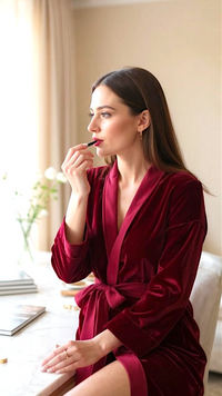 Thumbnail for Maroon Velvet Solid Robe | Gown