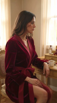 Thumbnail for Maroon Velvet Solid Robe | Gown