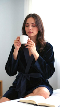 Thumbnail for Navy Velvet Solid Robe | Gown