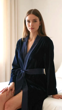 Thumbnail for Navy Velvet Solid Robe | Gown