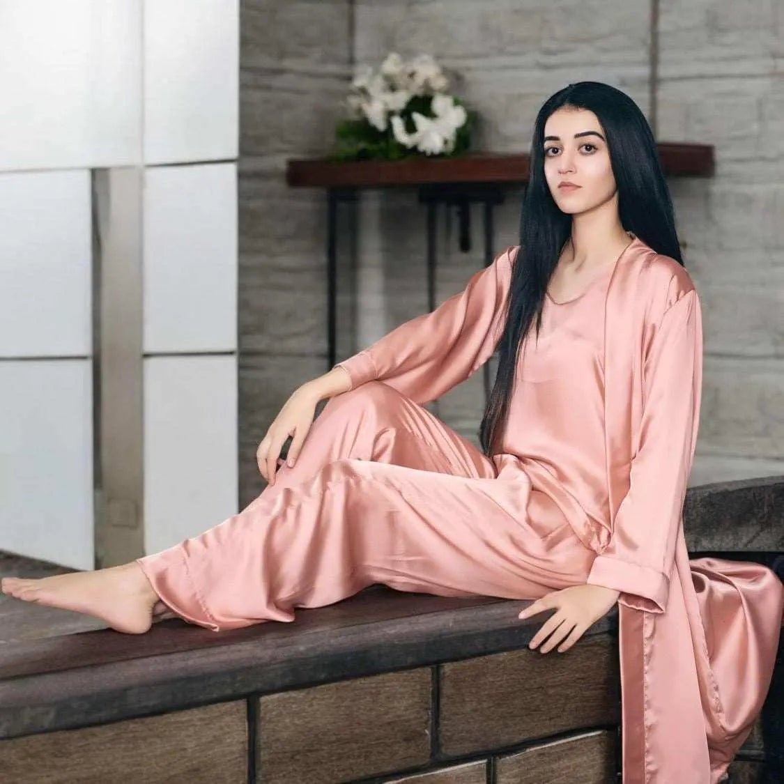 Plain Silk 3 Piece Robe Set (10 Colors) - ELORA OFFICIAL Silk Robe Set