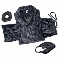 Thumbnail for Black Self Striped Solid Velvet Sale - ELORA OFFICIAL PJs