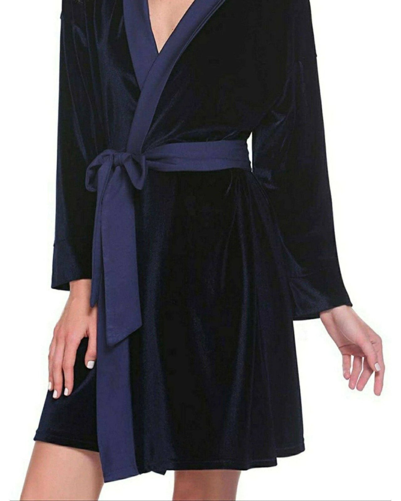 Navy Velvet Solid Robe | Gown - ELORA OFFICIAL Silk Robe Set