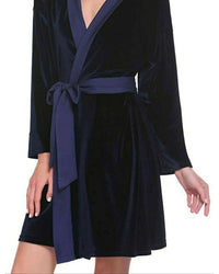 Thumbnail for Navy Velvet Solid Robe | Gown - ELORA OFFICIAL Silk Robe Set