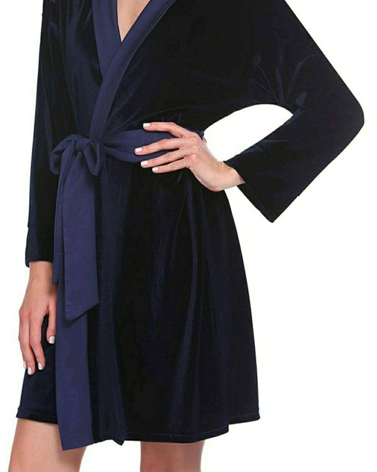 Navy Velvet Solid Robe | Gown - ELORA OFFICIAL Silk Robe Set