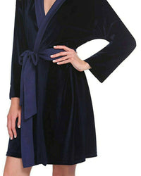 Thumbnail for Navy Velvet Solid Robe | Gown - ELORA OFFICIAL Silk Robe Set