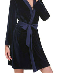 Thumbnail for Navy Velvet Solid Robe | Gown - ELORA OFFICIAL Silk Robe Set