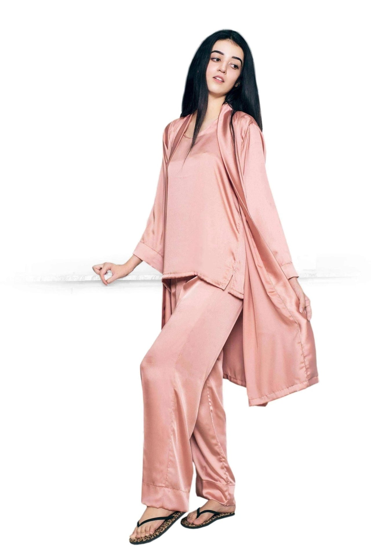 Plain Silk 3 Piece Robe Set (10 Colors) - ELORA OFFICIAL Silk Robe Set