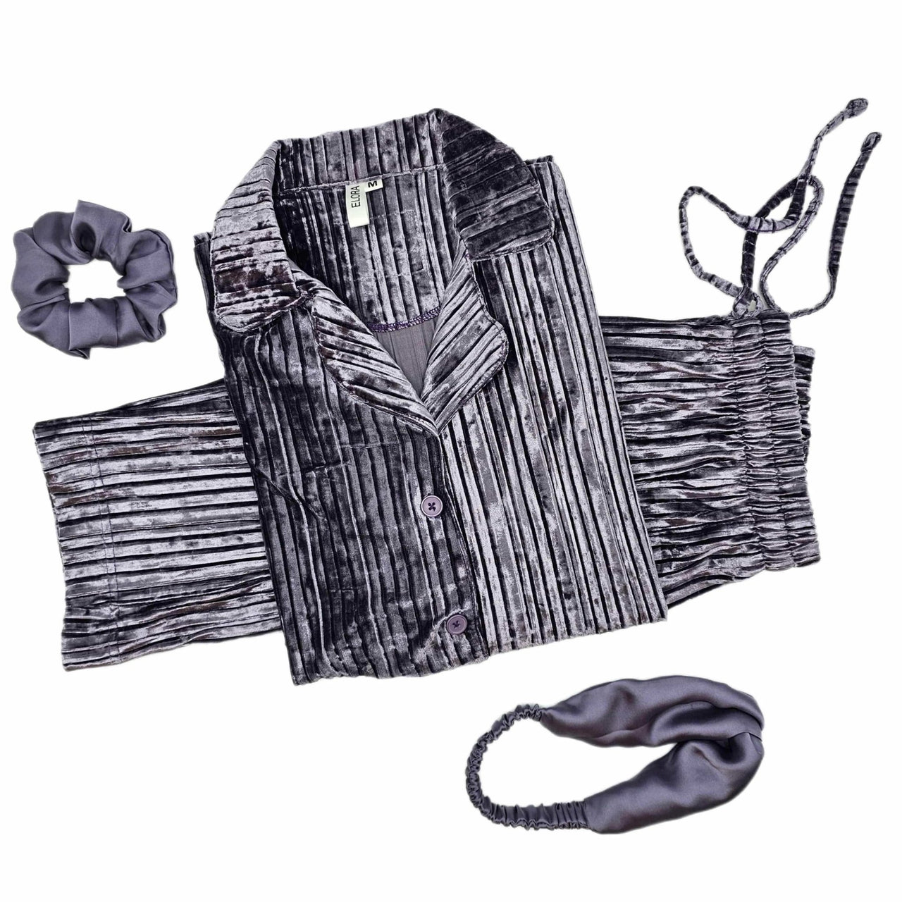 Purple Grey Self Striped Solid Velvet Sale - ELORA OFFICIAL PJs