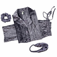 Thumbnail for Purple Grey Self Striped Solid Velvet Sale - ELORA OFFICIAL PJs